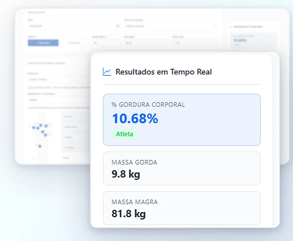 Avaliação física no Fitney com percentual de gordura, massa gorda e massa magra